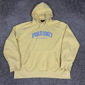 Polo Ralph Lauren Hoodie Mens XL Yellow Polo 1967 Fleece Pullover Sweatshirt